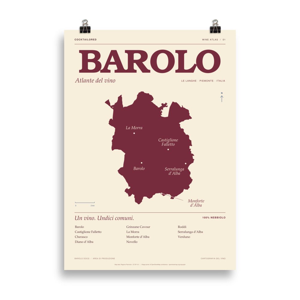 Barolo Wine Map Poster - 50×70 cm - Cocktailored