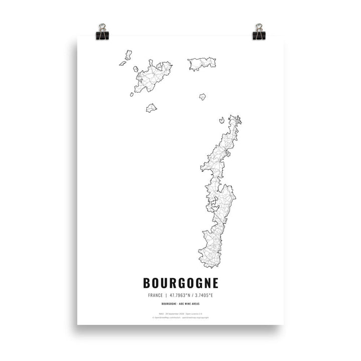 The Bourgogne Wine Map Poster - 50x70 cm - Cocktailored